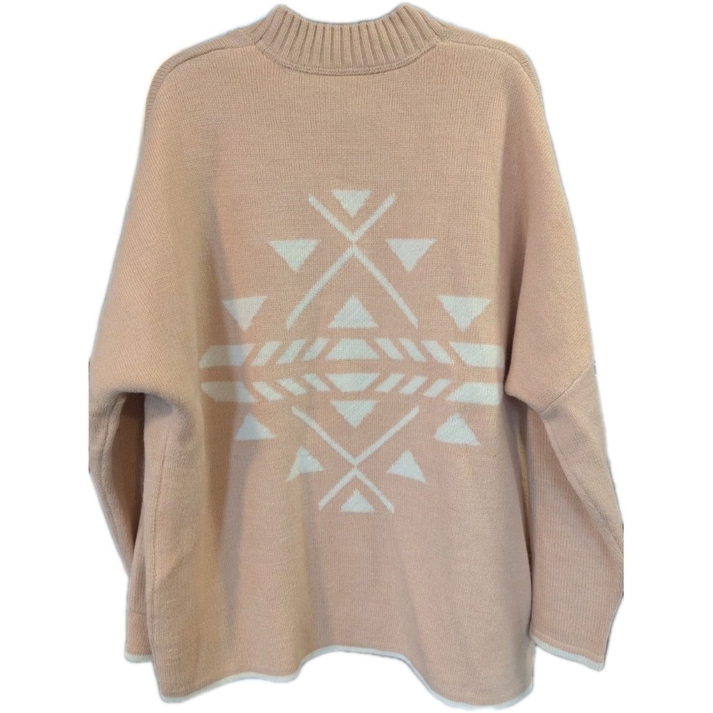 Passenger Women's L Open Cardigan Aztec‎ Peach Oversized Pockets recycled Logo